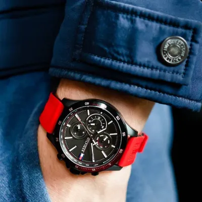 Tommy Hilfiger Quartz Multifunction Black Dial Silicone Strap Watch 